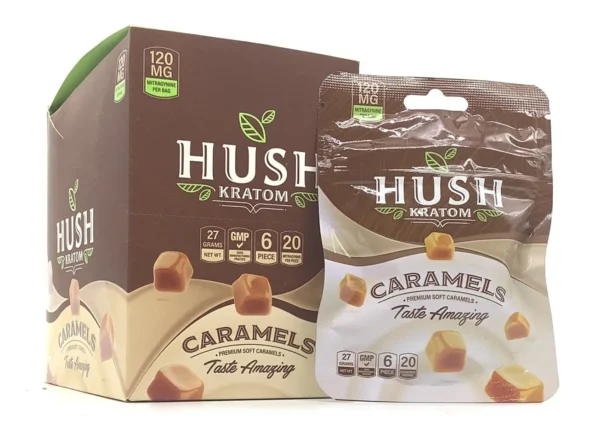 Hush Kratom Caramels Box and Pouch